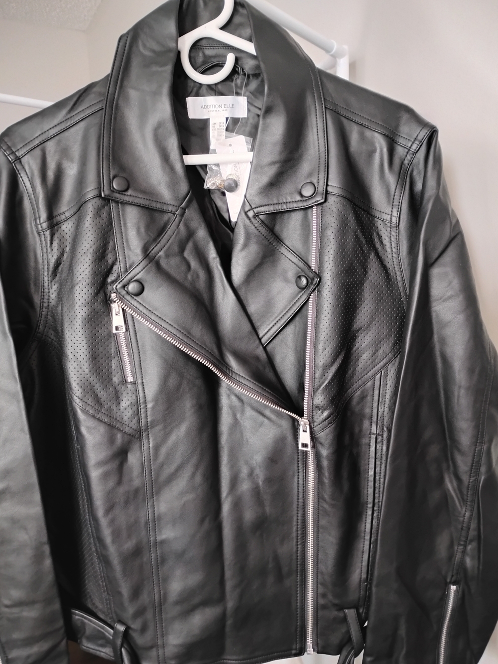 Addition Elle Women's Black Faux Leather Long Sleeve Moto Asymmetric Zip Jacket